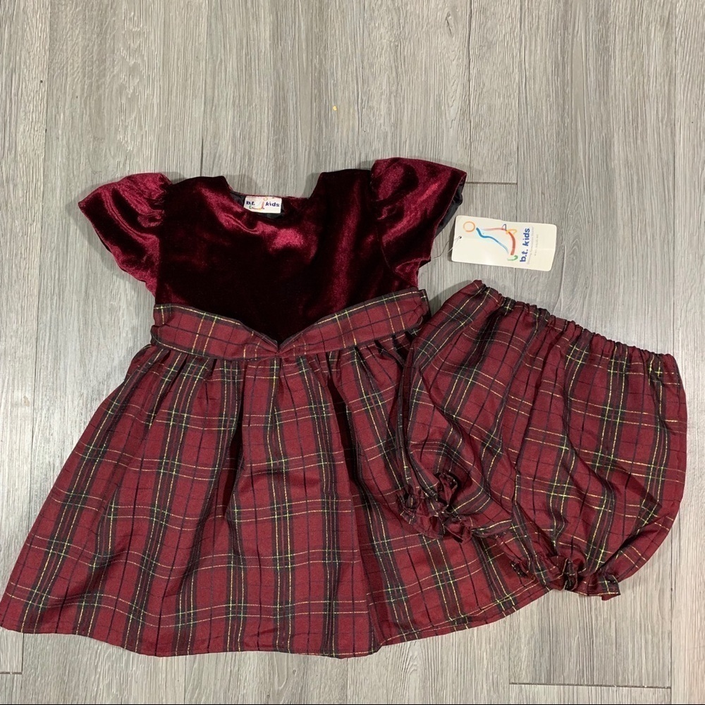 BT‎ Kids NWT Burgundy Plaid Holiday Dress Set